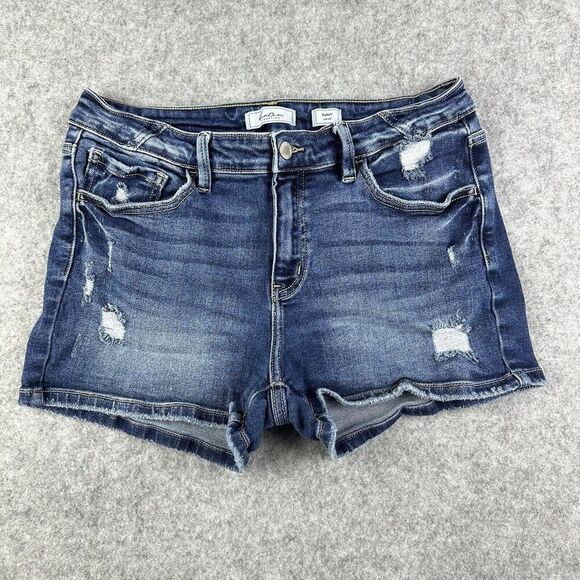 KanCan Jean Shorts Womens 30 Kurvy Low Rise Distressed Dark Wash Stretch Denim - Picture 1 of 10